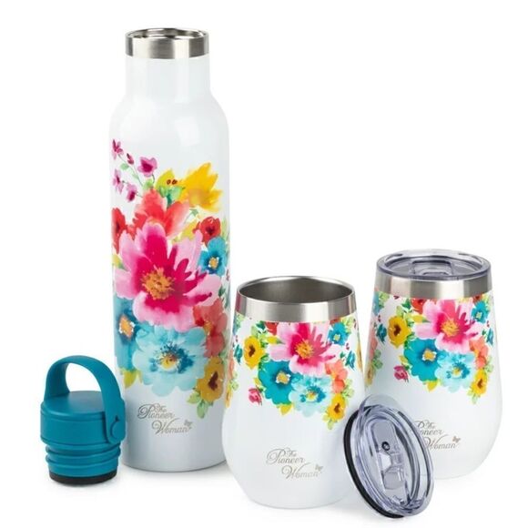 🦋 New Pioneer Woman Breezy Blossom Stainless Steel Tumbler & 2 Wine Tumblers - Picture 4 of 7